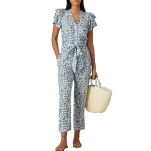 Banjanan Blue and Green Floral Ruffle Jumpsuit